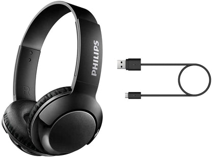 Philips on-ear headphones SHB3075 on-ear Bluetooth headphones (Bluetooth, powerful basses, built-in microphone, adjustable headband, 12-hour battery) Black